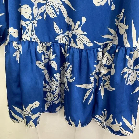 Alexis X Target Blue White Floral Long Sleeves Tiered Satin Mini Dress M - Picture 9 of 13